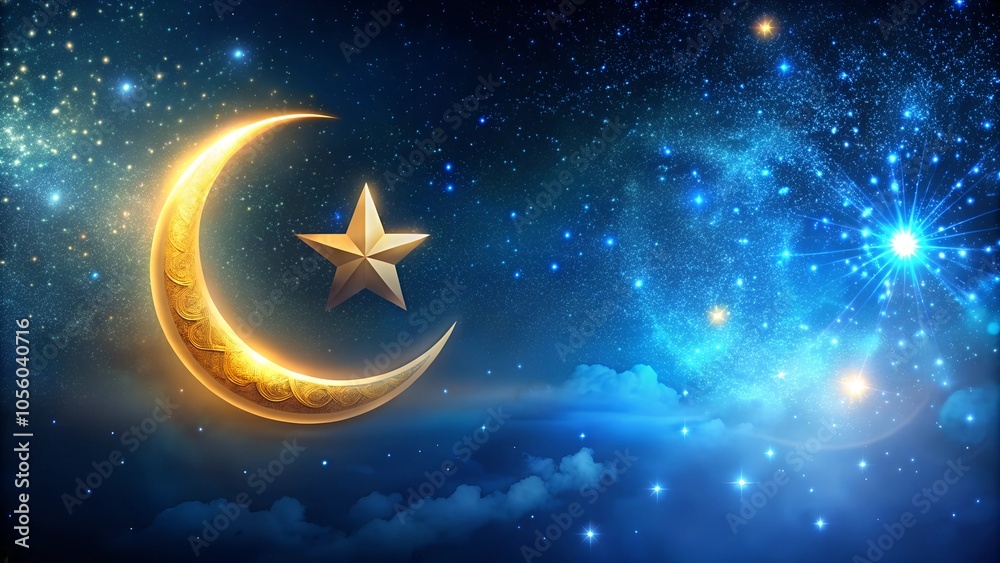 Naklejka premium night sky ramadan background with crescent moon islamic background