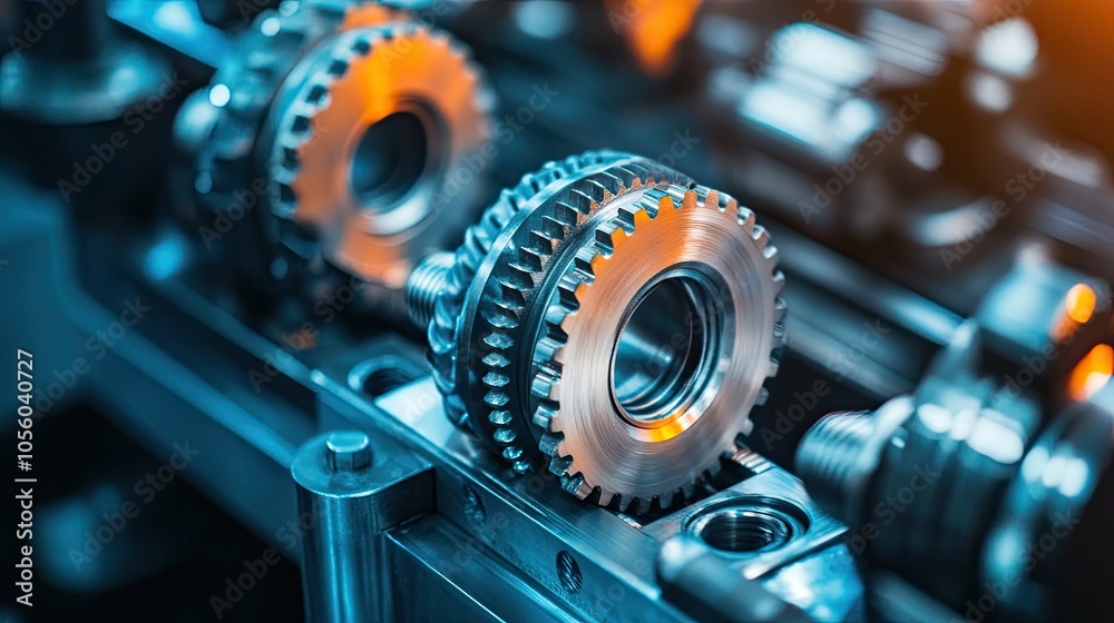 Precision factory machinery with metalworking tools and conveyor belts, emphasizing a high-tech industrial setup Precision factory machinery with metalworking tools and conveyor belts, emphasizing a high-tech industrial setup