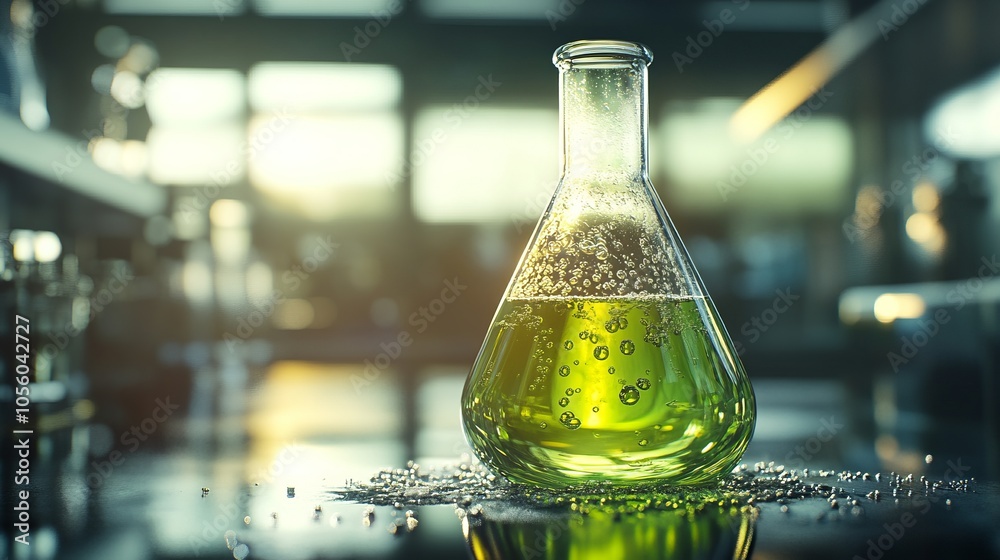 Green Liquid in Beaker: Science Lab Experiment Green Liquid in Beaker: Science Lab Experiment