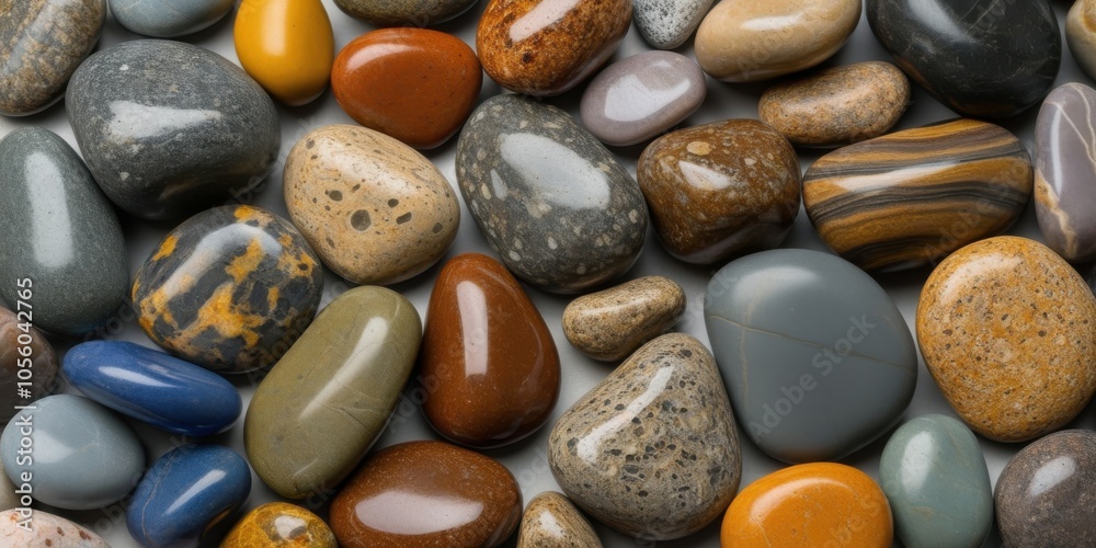 Smooth pebbles, colorful river rocks, close-up photography, polished stones, diverse textures, earthy tones, rounded shapes, natural materials, beach stones, zen arrangement, geological variety, miner Smooth pebbles, colorful river rocks, close-up photography, polished stones, diverse textures, earthy tones, rounded shapes, natural materials, beach stones, zen arrangement, geological variety, miner