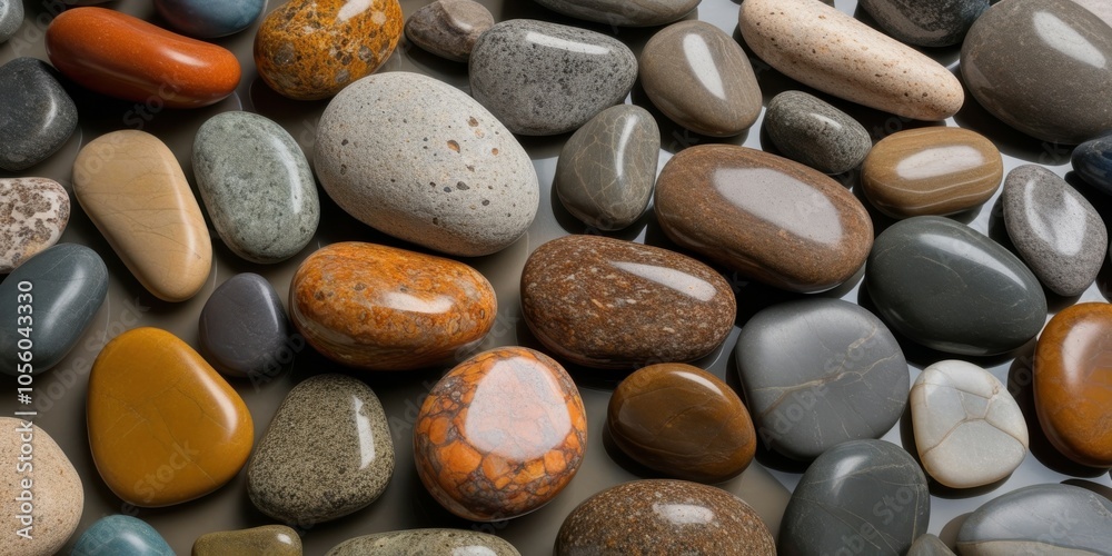 Smooth pebbles, colorful river rocks, close-up photography, polished stones, diverse textures, earthy tones, rounded shapes, natural materials, beach stones, zen arrangement, geological variety, miner Smooth pebbles, colorful river rocks, close-up photography, polished stones, diverse textures, earthy tones, rounded shapes, natural materials, beach stones, zen arrangement, geological variety, miner