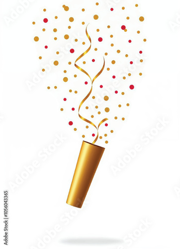 vector of a gold and red confetti and streamers with ribbons are busrting out from gold foil popper
