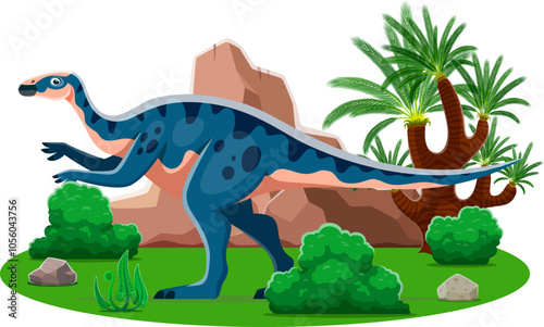 Dinosaur or prehistoric lizard cartoon character of Aralaosaurus, vector dino, Jurassic or Cretaceous era Aralaosaurus dinosaur for kid paleontology book species collection or prehistoric encyclopedia
