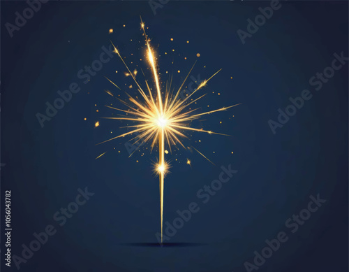 vector of a fireworks shooting a star with sparklers that is on a dark gradient blue background