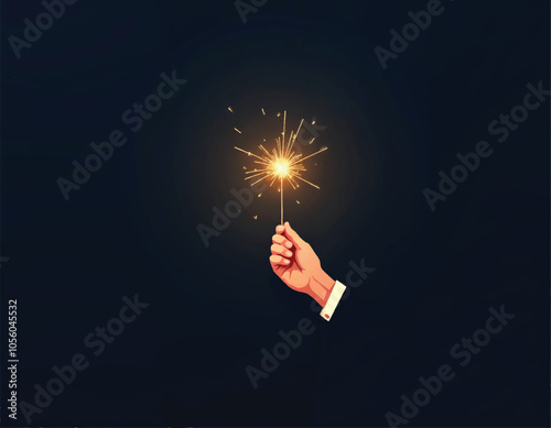 vector of a businesman hand holding a sparkler with a star in the middle of it on dark background
