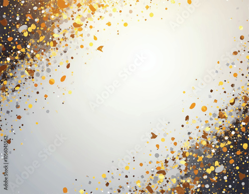 vector of gold and silver confetti on a white background with gold glitters and a place for text