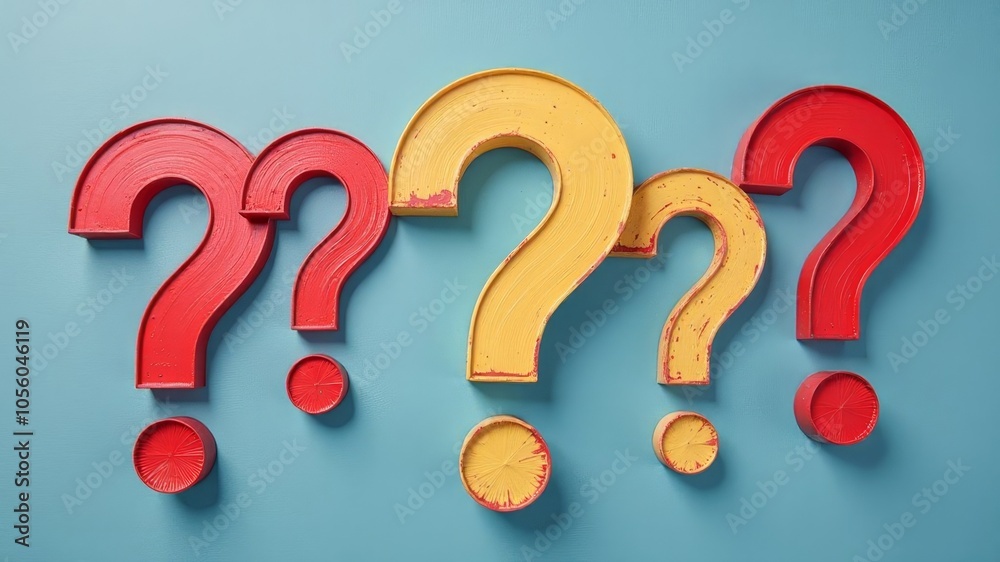 Blue background with several question marks in the center Blue background with several question marks in the center