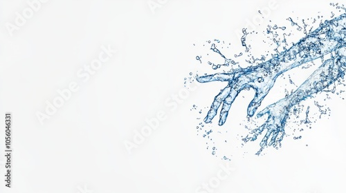 Two hands made of water droplets reaching out on a white background.