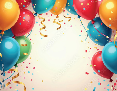 vector of colorful balloons with confetti and streamers arrange in frame on a white background