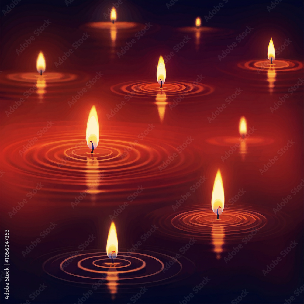 Fototapeta premium candles in the water pattern burning candles background