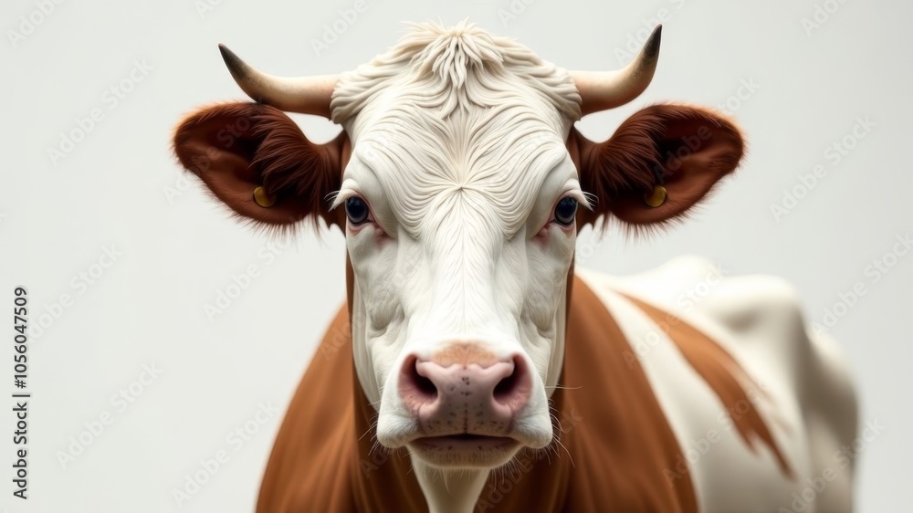 close up portrait of domestic cow on plain grey background close up portrait of domestic cow on plain grey background