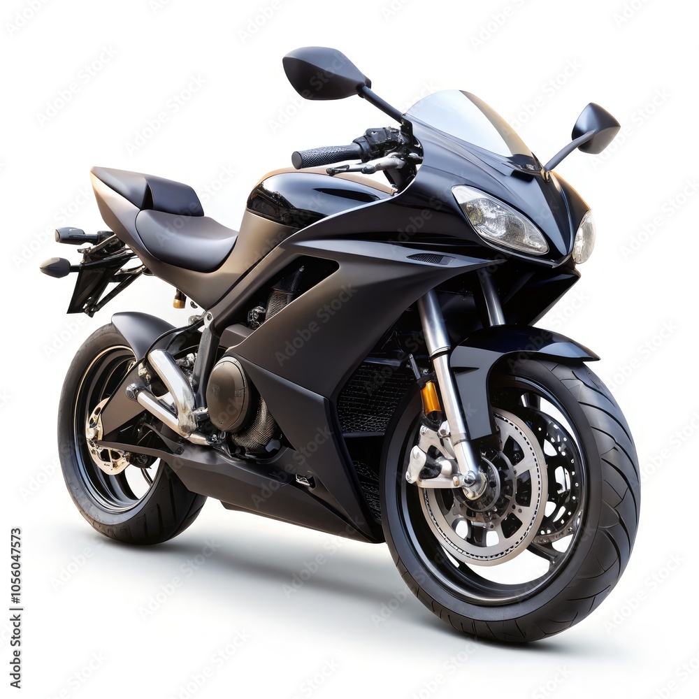 Black sport motorcycle isolated on a white background with sleek design features. Generative AI Black sport motorcycle isolated on a white background with sleek design features. Generative AI