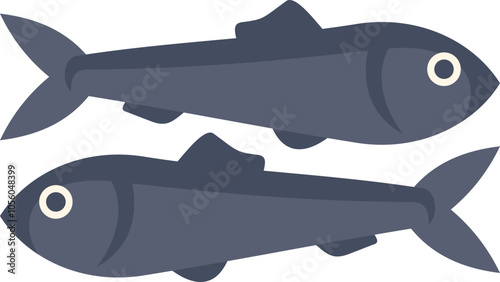 Simple illustration of two sardines swimming, isolated on white background