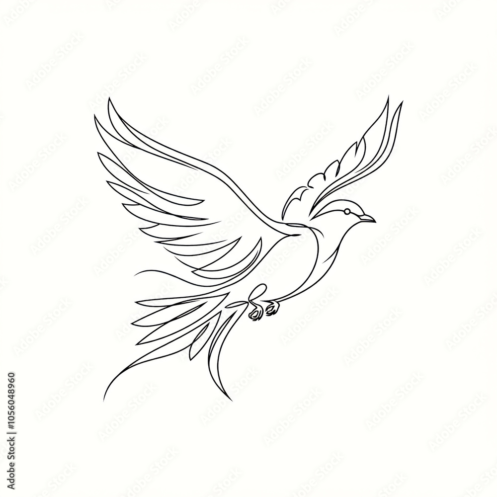 Obraz premium line art of a dove isolated in white background simple outlines of a pigeon