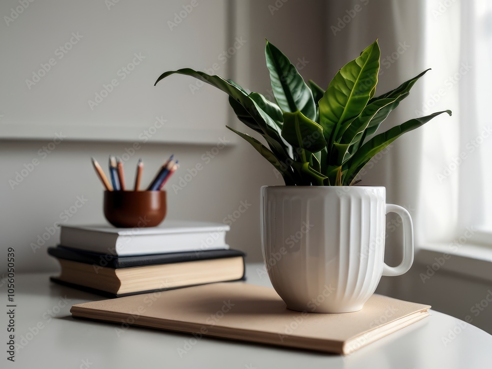 study room on the table there are stationery and flower pots study room on the table there are stationery and flower pots