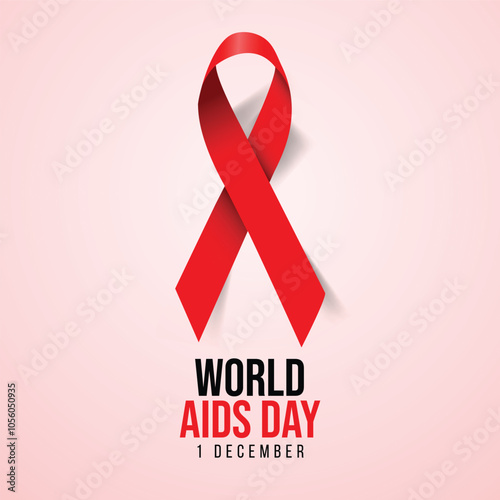 HIV AIDS Day awareness poster, December 1. Banner with realistic red ribbon. World aids day, first December. Design template, vector illustration, social media post in light medical background. 