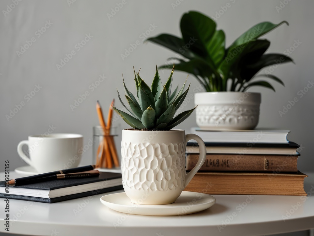 study room on the table there are stationery and flower pots study room on the table there are stationery and flower pots