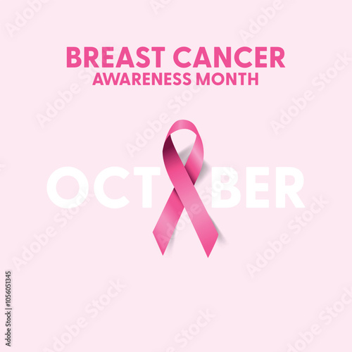 October Breast Cancer Awareness Month social media campaign poster banner illustration with realistic bow ribbon copy space