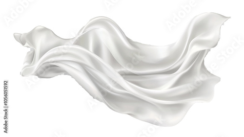 Flying white silk fabric. Cutout on transparent background