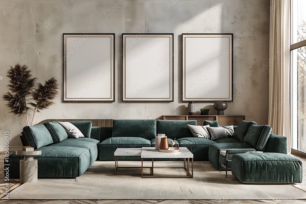 Modern Interior of Stylish Living Room ,Wall Mock Up, Frame , Poster with Beautiful Background, 3d render Modern Interior of Stylish Living Room ,Wall Mock Up, Frame , Poster with Beautiful Background, 3d render