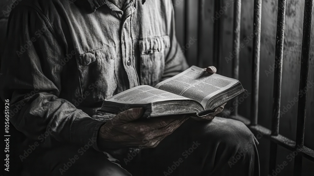 A man sits in a dimly lit room, reading a book A man sits in a dimly lit room, reading a book