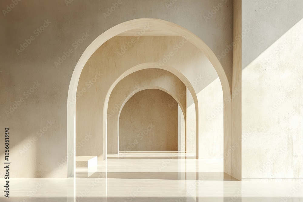 minimal beige concrete arch 3d rendering minimalist architecture background, corridor tunnel perspective podium minimal beige concrete arch 3d rendering minimalist architecture background, corridor tunnel perspective podium