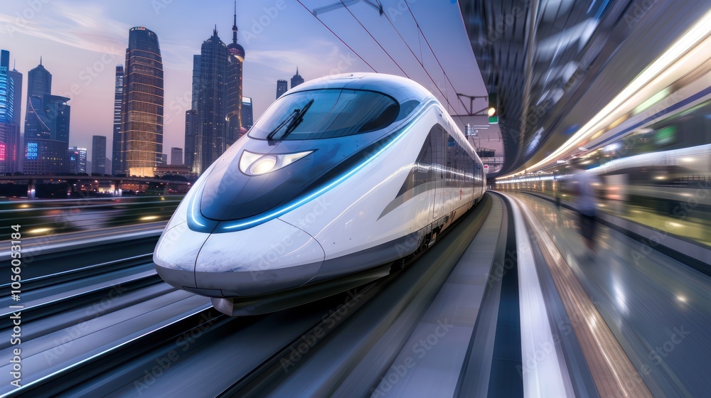Obraz premium High-Speed Train in City