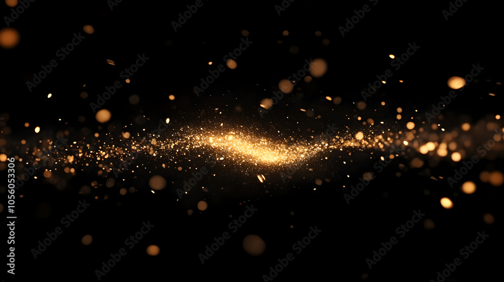 Abstract swirl of golden dust particles on a black background. Abstract swirl of golden dust particles on a black background.