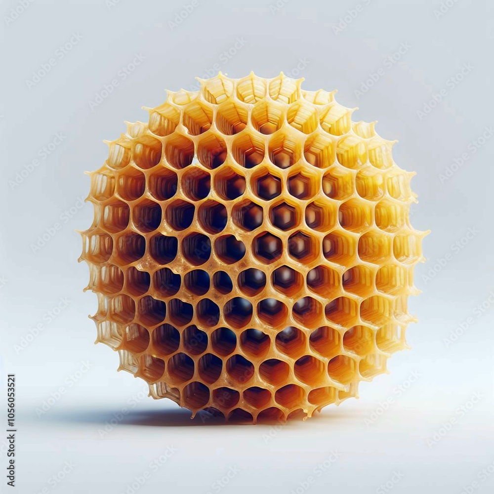A honeycomb sphere made of golden wax is isolated on a white background. A honeycomb sphere made of golden wax is isolated on a white background.