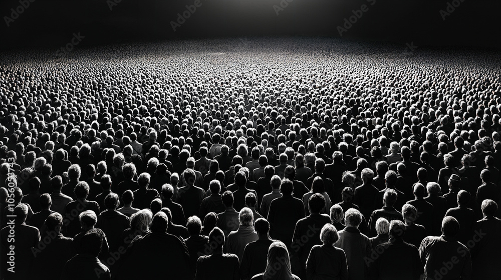 Obraz premium Vast crowd of people gathered together in monochrome scene