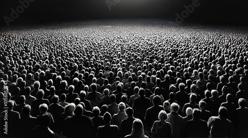 Vast crowd of people gathered together in monochrome scene photo