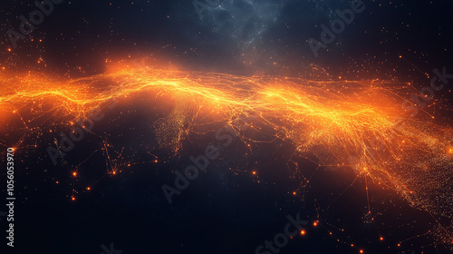 Abstract glowing digital network line connecting regions