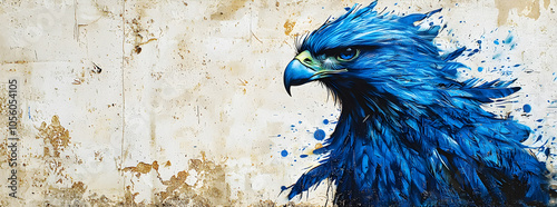 Blue eagle graffiti on a textured wall. photo