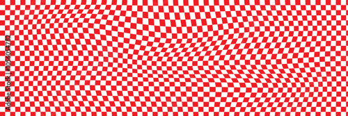 Red and white chess pattern. Checkerboard seamless vector illustration. Abstract checkered checkerboard for game. Grid geometric rectangle shape. Race flag. Retro mosaic floor.