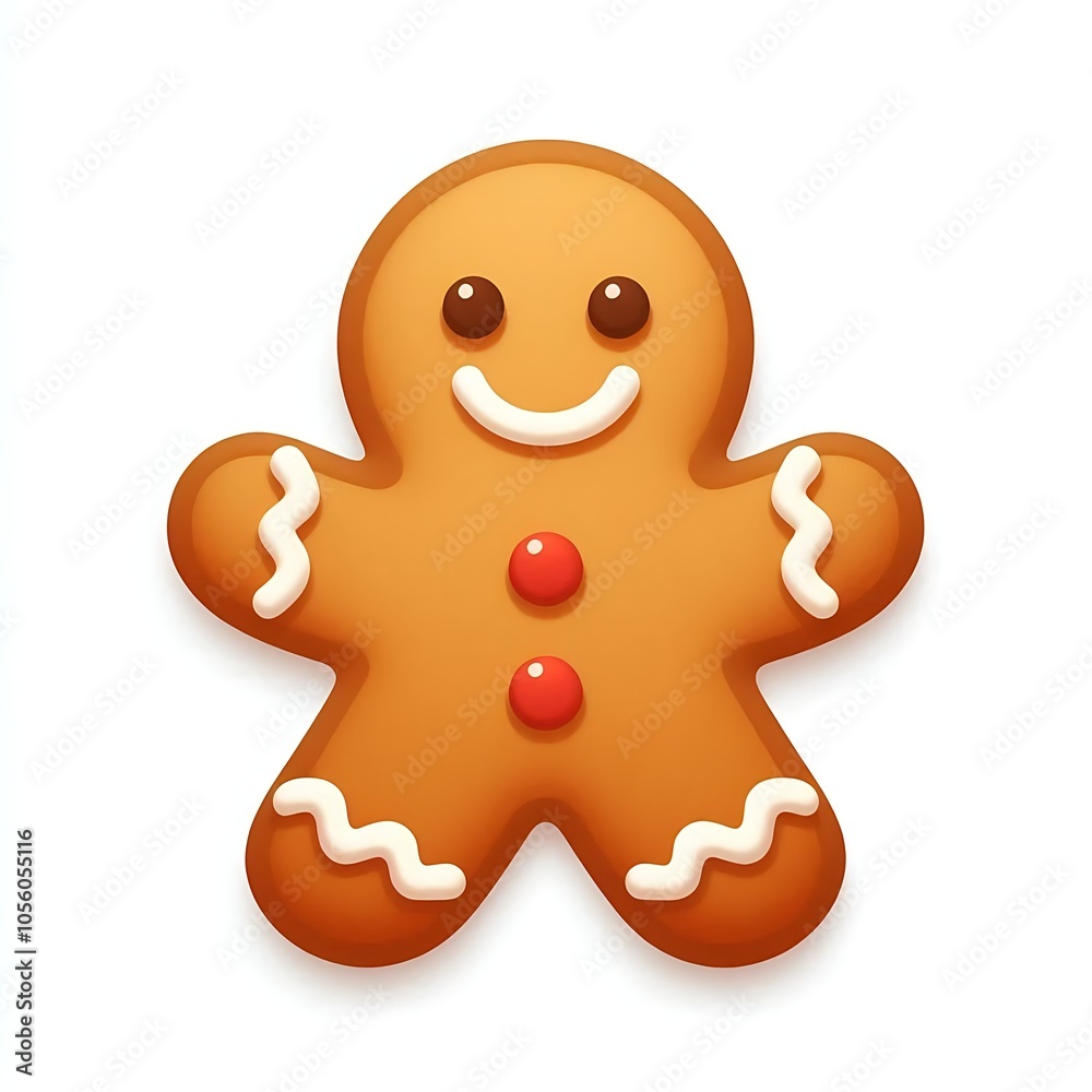 Flat, isolated illustration of a gingerbread man cookie decorated with white icing details on white background. Simple, cheerful design capturing the festive holiday spirit. Flat, isolated illustration of a gingerbread man cookie decorated with white icing details on white background. Simple, cheerful design capturing the festive holiday spirit.