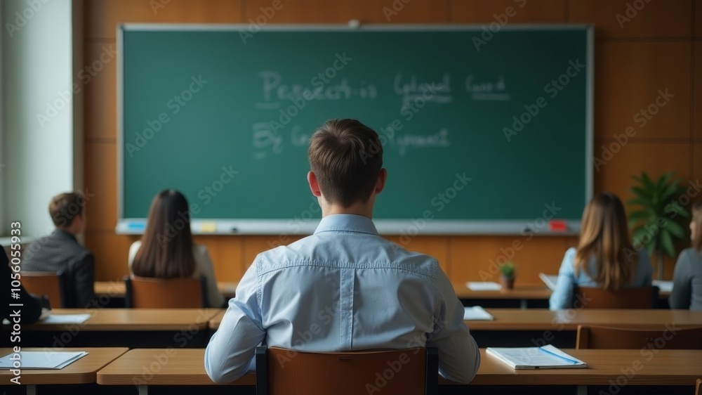 © taezhniy31 - Male student sitting in a classroom and listening to a lecture. Back view of a student © taezhniy31 - Male student sitting in a classroom and listening to a lecture. Back view of a student