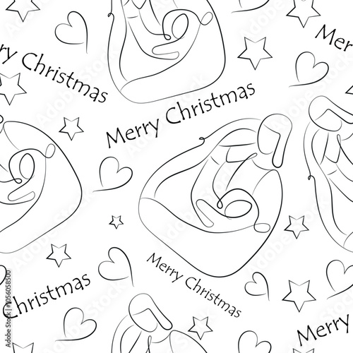 seamless christmas pattern of simple vartep icons drawn in line art style on white background, for various posters, cards or banners