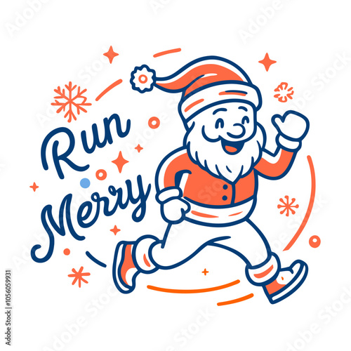 Run Merry Santa Enjoying a Holiday Jog with Snowflakes
