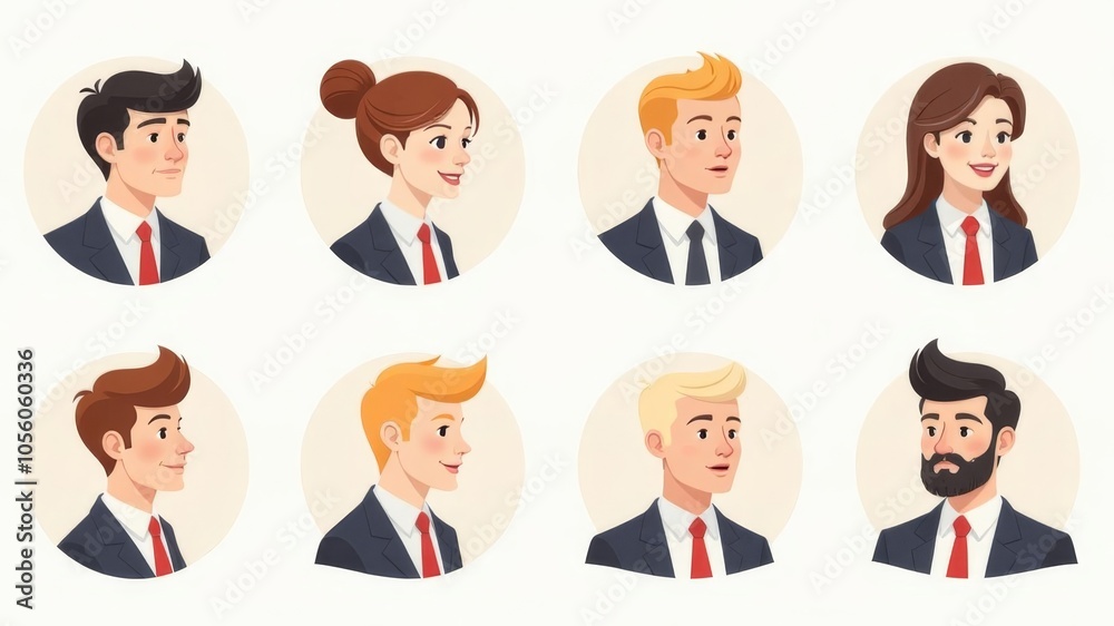 Group of icons showing people in business and professional scenarios on white background Group of icons showing people in business and professional scenarios on white background