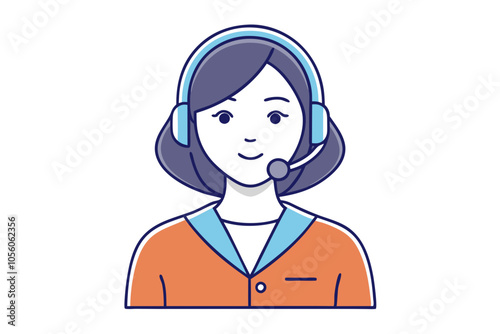 flat drawing of female call center agent with headset during call