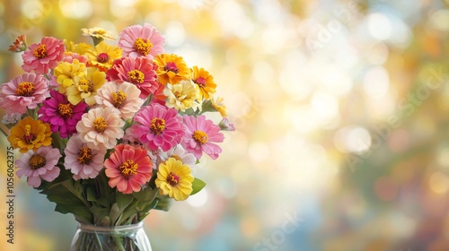 Wallpaper Mural Colorful Zinnia Bouquet in Vase with Bokeh Background Torontodigital.ca