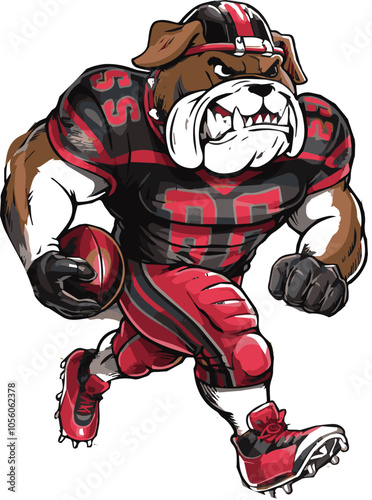 A full body illustration of a muscular bulldog