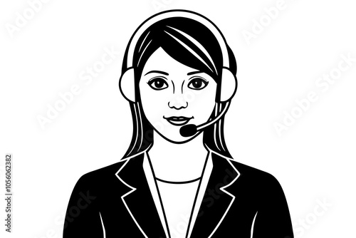 flat drawing of female call center agent with headset during call