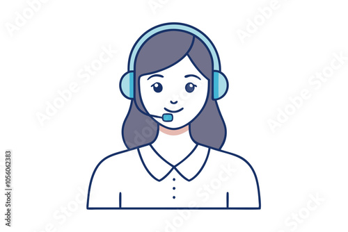 flat drawing of female call center agent with headset during call