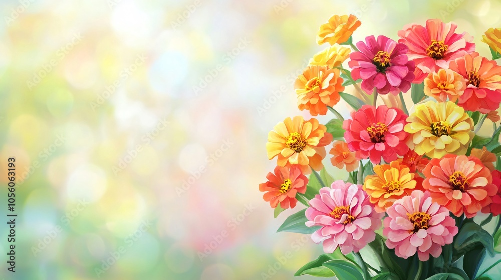 Colorful Zinnia Bouquet Against Blurred Background Colorful Zinnia Bouquet Against Blurred Background