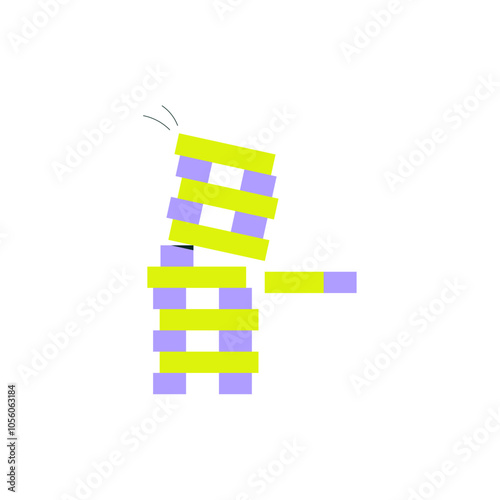 Tower Of Blocks In Flat Vector Illustration Symbolizing, Jenga Game, Balance, Stability, And Playfulness, Isolated On White Background