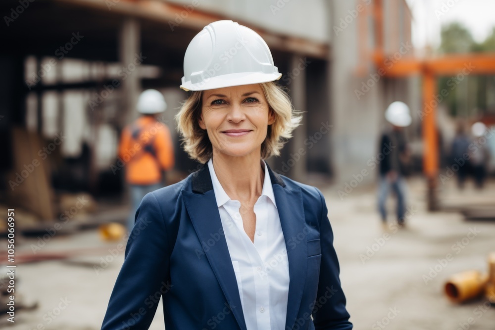Smiling portrait of a middle aged businesswoman on construction site Smiling portrait of a middle aged businesswoman on construction site
