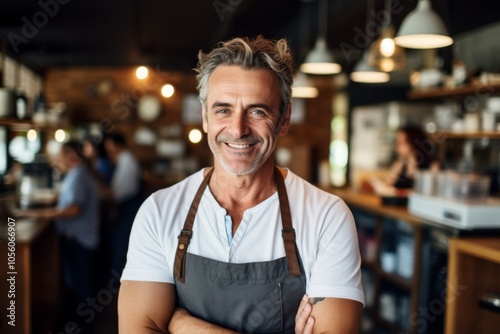 Smiling portrait of a middle aged Caucasian small business owner