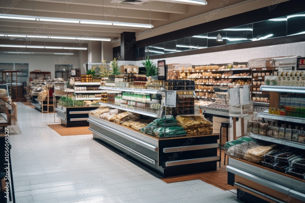Interior of a empty supermarket grocery store Interior of a empty supermarket grocery store