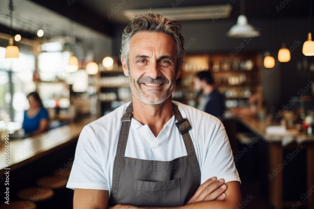 Smiling portrait of a middle aged Caucasian small business owner
